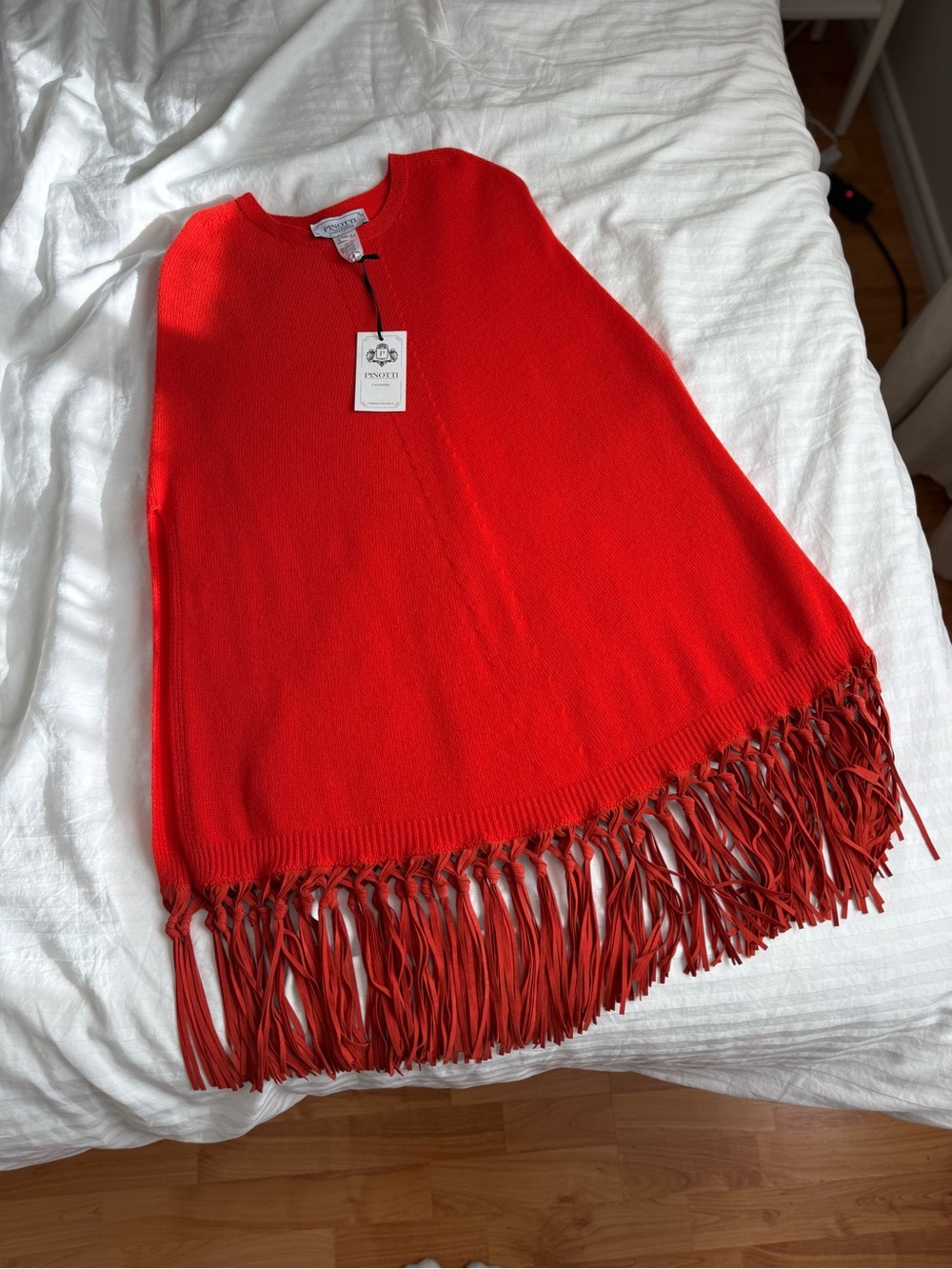 Pinotti Wool & Cashmere Poncho with Leather Fringe — Made in Italy (New with Tag